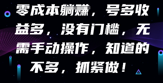 零成本全自动，号多收益多，没有门槛，无需手动-网创168