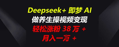 Deepseek+即梦AI，做养生操视频变现，轻松涨粉38W+，月入一W+-网创168