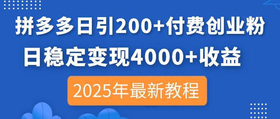 （14217期）拼多多日引200+付费创业粉，日稳定变现4000+收益，2025年最新教程-网创168