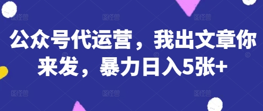 公众号代运营，我出文章你来发，暴力日入5张+【揭秘】-网创168