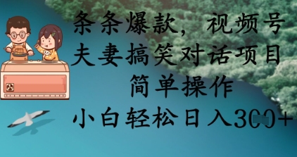 条条爆款，视频号夫妻搞笑对话项目，简单操作，小白轻松日入3张+-网创168