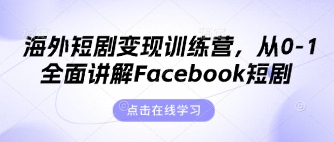 海外短剧变现训练营，从0-1全面讲解Facebook短剧-网创168