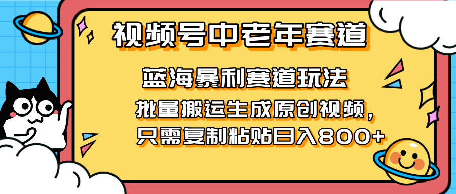 （14314期）2025视频号中老年短视频蓝海暴利风口！复制粘贴搬运视频单日赚800+，无...-网创168