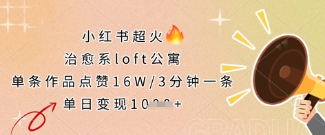 小红书超火的治愈系loft公寓，单条作品点赞16W，3分钟一条，单日变现数张-网创168