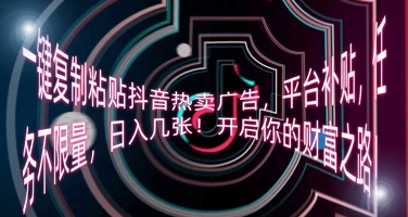 一键复制粘贴抖音热卖广告，平台补贴，任务不限量，日入几张，开启你的财富之路!-网创168